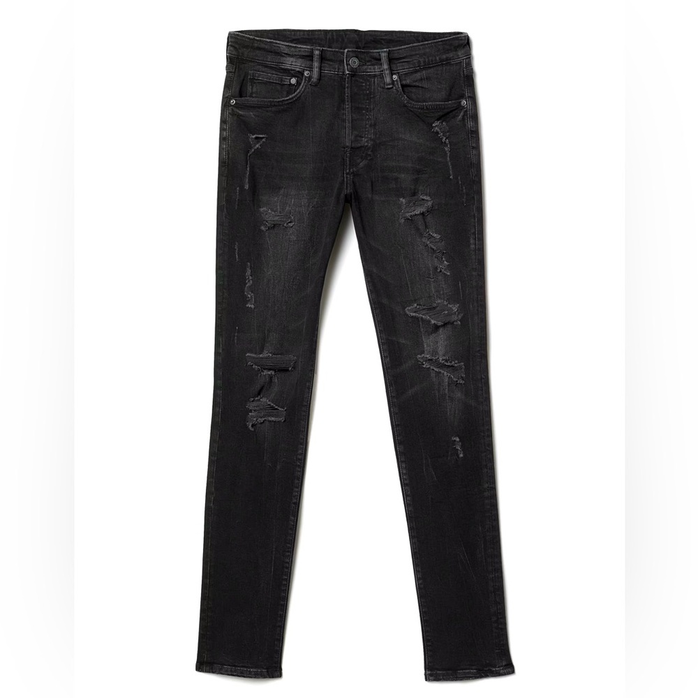 H&M &denim Mens Black Low Rise Distressed Button Fly Jeans Sz 34/32 - Picture 2 of 12